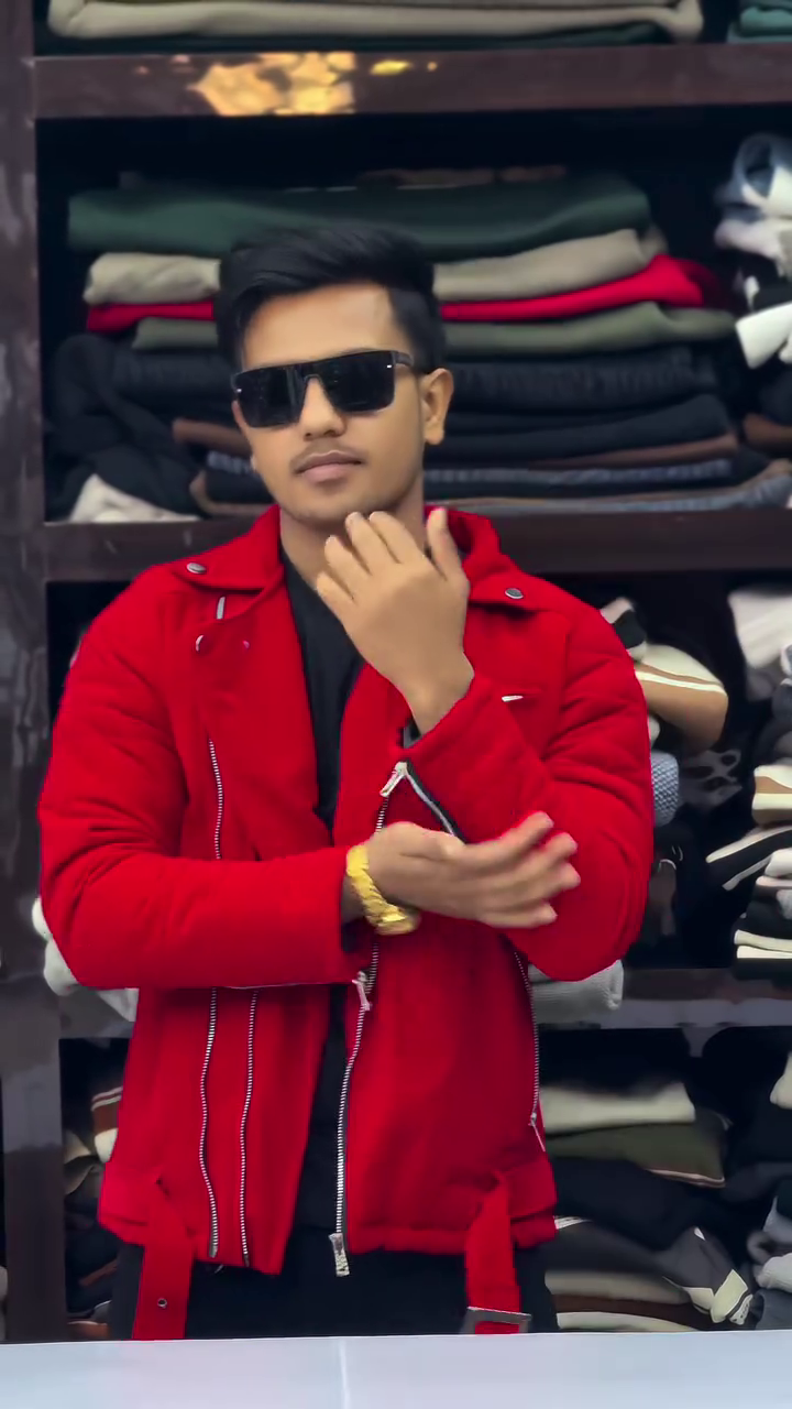 Crimson Edge Belted Jacket with Golden Touch – A Bold Fashion Icon” 🔥🧥💫